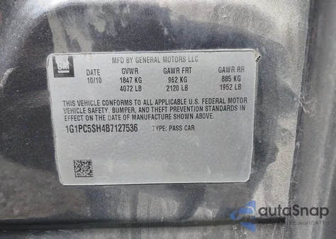 2011 Chevrolet Cruze Ls from USA, damaged, VIN 1G1PC5SH4B7127536